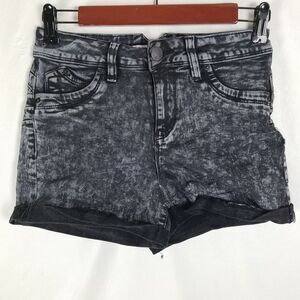 YMI Luxe Denim‎ Shorts Juniors 3 Black Jean Super High Rise Cuffed Stone Wash